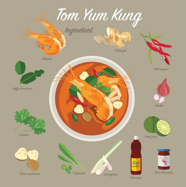 Tom Yum Kung comida tailandesa — Vetor de Stock