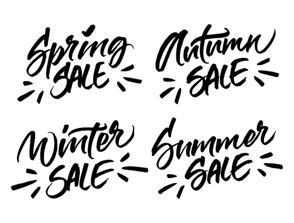Lettrage de vente hiver, printemps, été et automne — Image vectorielle