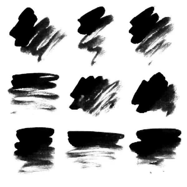 Conjunto de manchas de tinta preta com efeito de meio-tom — Vetor de Stock