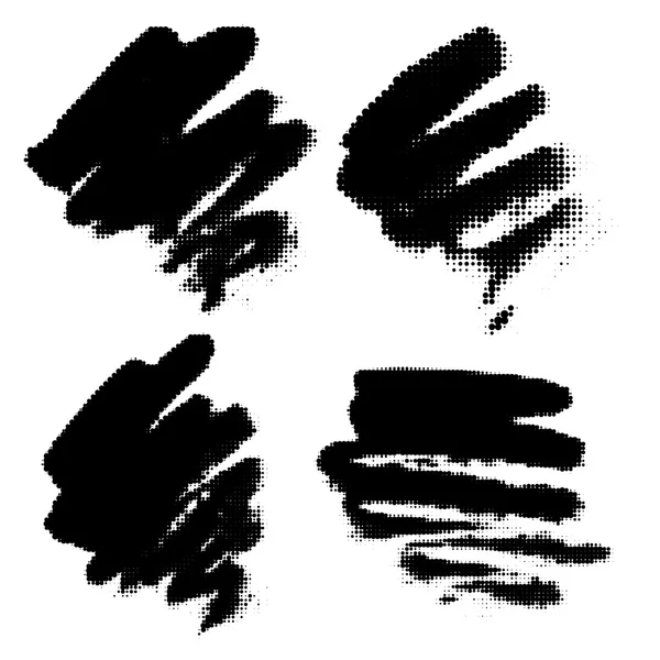 Conjunto de manchas de tinta negra con efecto de medio tono — Vector de stock