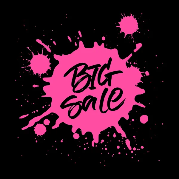 Big Sale lettering on pink ink splash background — Stock Vector