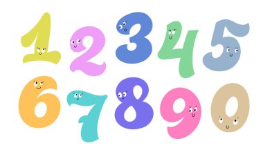 Çocuklar için matematik. Sevimli yüzlü numaralar.