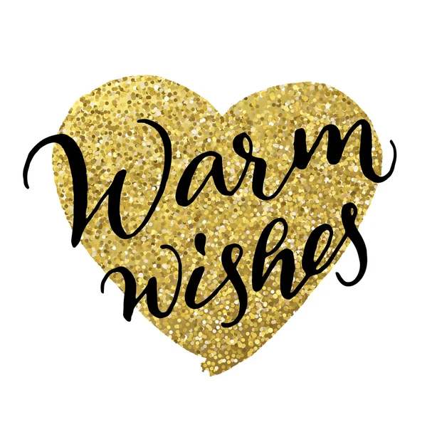 Calligraphie à l'encre de main 'Warm wishes' sur coeur doré — Image vectorielle