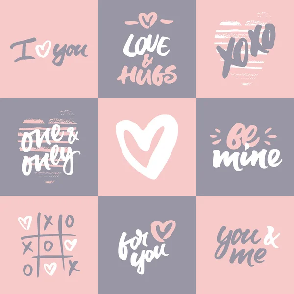 Conjunto de tarjetas de amor con letras de mano — Vector de stock