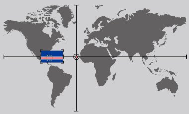 Koordinat noktasına sahip dünya haritası Cabo Verde üzerinde çapraz çizgiler tarafından konumlandırıldı