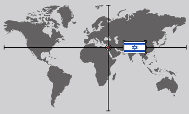 Ülkedeki çapraz çizgiler tarafından konumlandırılmış koordinat noktasına sahip dünya haritası