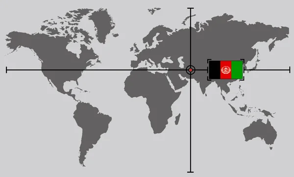 World map with coordinate point positioned by crossed lines on country afganstan