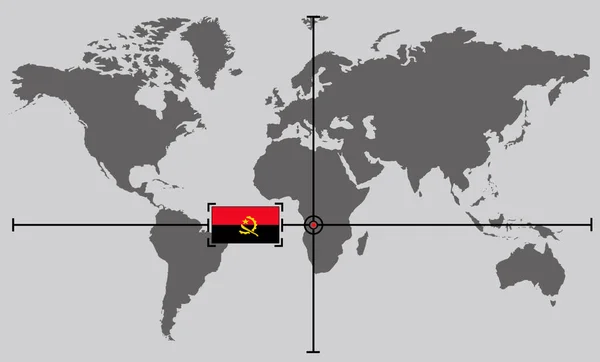 World map with coordinate point positioned by crossed lines on country Angola