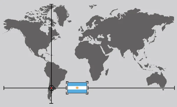 World map with coordinate point positioned by crossed lines on country Argentina