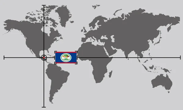 Карта Світу Координатною Точкою Розміщеною Перехресними Лініями Території Белізу — стокове фото