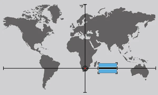 World map with coordinate point positioned by crossed lines on country Botswana