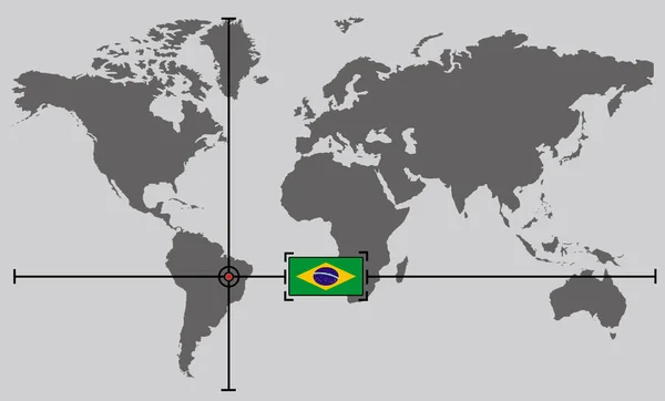 World map with coordinate point positioned by crossed lines on country Brazil