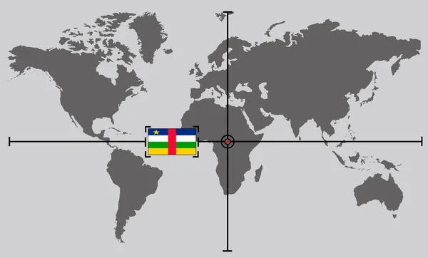 World map with coordinate point positioned by crossed lines on country Central African Republic