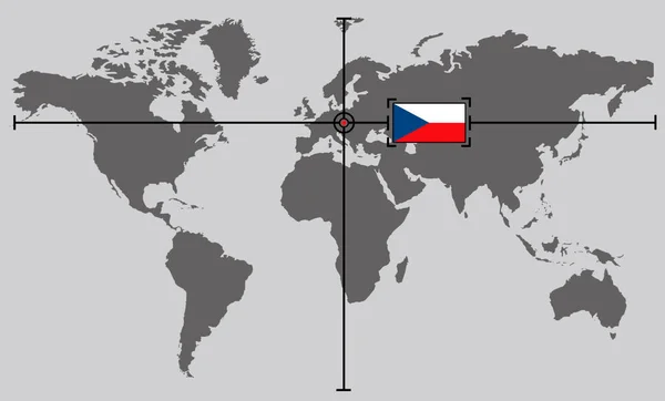 Карта Світу Координатною Точкою Розміщеною Перетині Ліній Чехії — стокове фото
