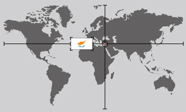 Mapa Světa Souřadnicovým Bodem Umístěným Křížených Liniích Venkovském Cyprusu — Stock fotografie