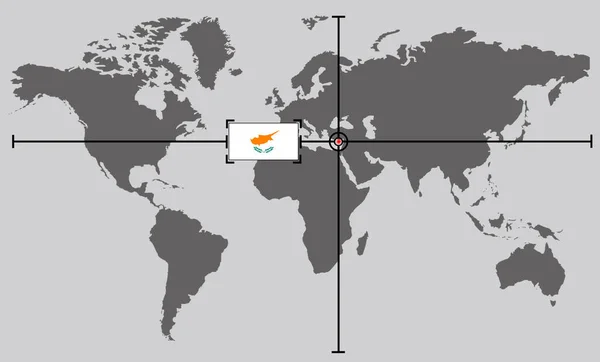 World map with coordinate point positioned by crossed lines on country cyprus