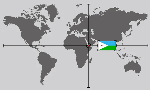 World map with coordinate point positioned by crossed lines on country Djibouti