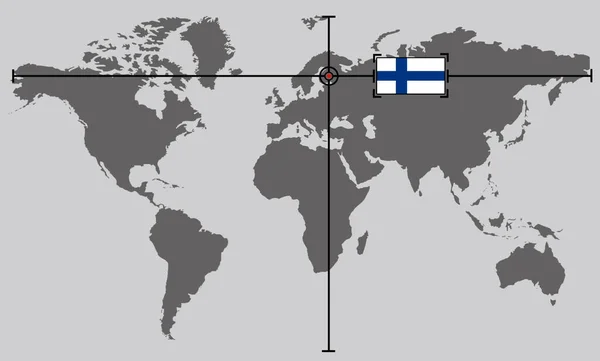 World map with coordinate point positioned by crossed lines on country Finland