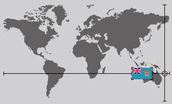 World map with coordinate point positioned by crossed lines on country Fiji