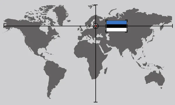 World map with coordinate point positioned by crossed lines on country estonia
