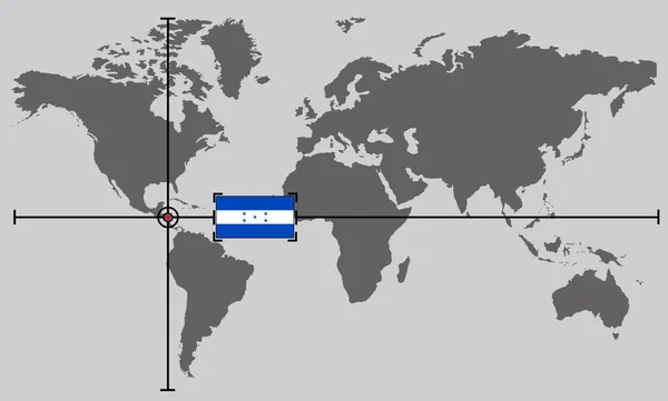 World map with coordinate point positioned by crossed lines on country Honduras