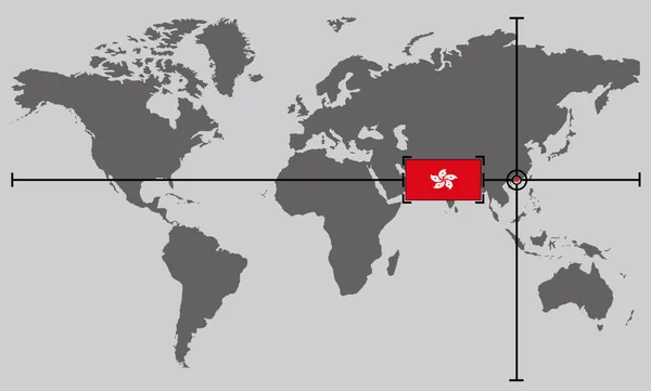 World map with coordinate point positioned by crossed lines on country Hong Kong