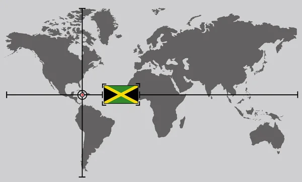 World map with coordinate point positioned by crossed lines on country jamaica