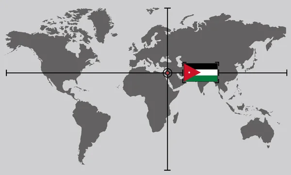 World map with coordinate point positioned by crossed lines on country Jordan