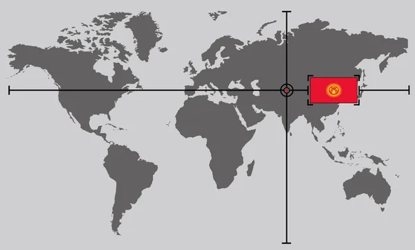Světová Mapa Souřadnicovým Bodem Umístěným Křižovatkách Zemi Kyrgyzstán — Stock fotografie
