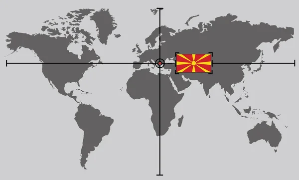 Ország Makedóniai Határvonalain Áthaladó Koordináta Pontokkal Ellátott Világtérkép — Stock Fotó