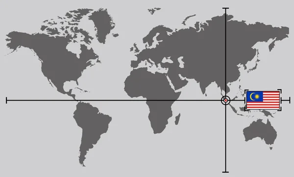 Карта Світу Координатною Точкою Розміщена Перетині Ліній Території Малайзії — стокове фото