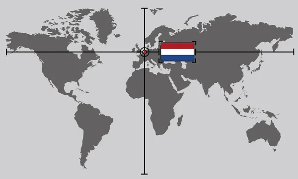 Mapa Světa Souřadnicovým Bodem Umístěným Křižovatkách Území Nizozemska — Stock fotografie