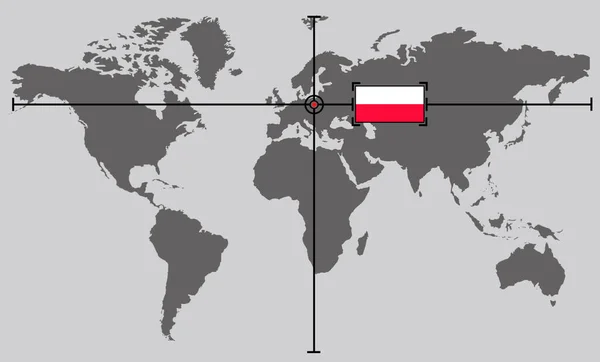 World map with coordinate point positioned by crossed lines on country Poland