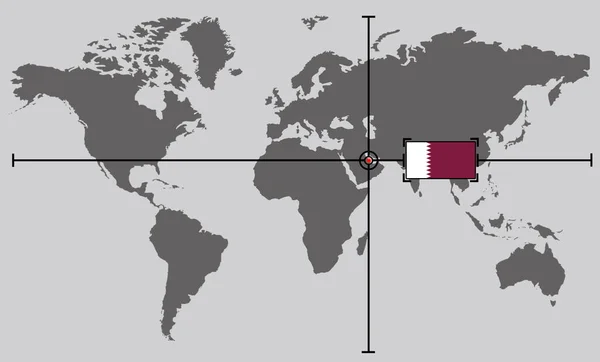 Карта Світу Координатною Точкою Розташованою Перехрещеними Лініями Кантрі Катар — стокове фото