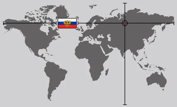 Mapa Světa Souřadnicovým Bodem Umístěným Křižovatkách Území Ruska — Stock fotografie