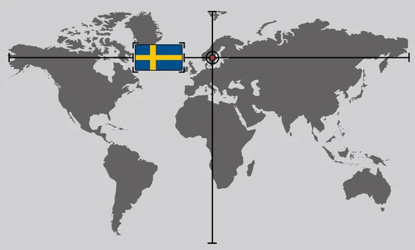 Карта Світу Координатною Точкою Розміщена Перетині Ліній Території Швеції — стокове фото
