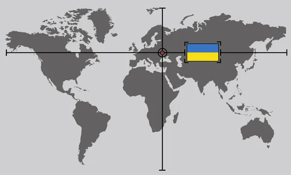 World map with coordinate point positioned by crossed lines on country