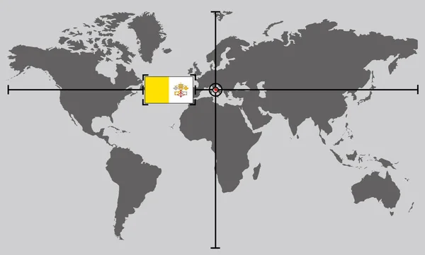 Всесвітня Карта Координатною Точкою Розміщена Перетині Ліній Країні Ватикан — стокове фото