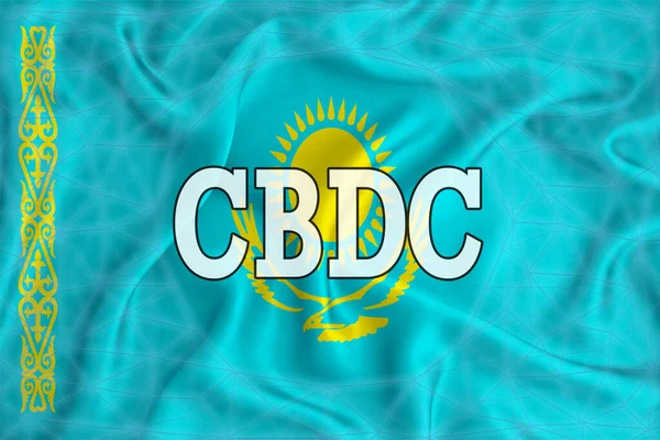 哈萨克斯坦的国旗上印有Cbdc 中央银行数字货币 周围有一个区块网 图形概念为您的设计 3D渲染 — 图库照片