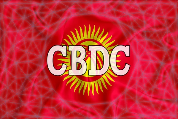 Kyrgyzstan 플래그에 새겨진 Cbdc Central Bank Digital Currency 블록체인 그리드가 — 스톡 사진