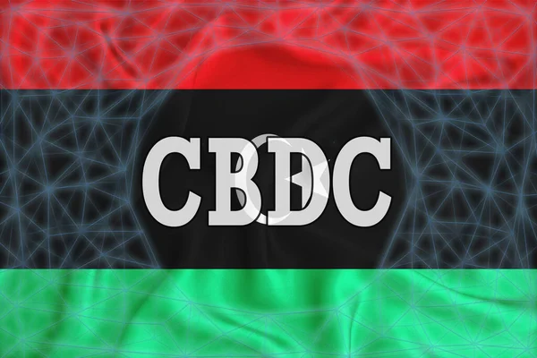 Флаг Ливии Надписью Cbdc Central Bank Digital Currency Блокчейн Сеткой — стоковое фото