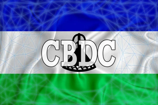 Lesotho 플래그에는 Cbdc Central Bank Digital Currency 문구와 블록체인 그리드가 — 스톡 사진