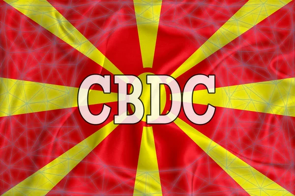 Флаг Македонии Надписью Cbdc Central Bank Digital Currency Сеткой Блокчейн — стоковое фото