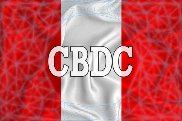 秘鲁的国旗上印有Cbdc 中央银行数字货币 字样和一个区块网 图形概念为您的设计 3D渲染 — 图库照片