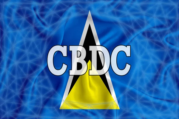 圣卢西亚的国旗上刻着Cbdc 中央银行数字货币 和环绕的区块网 图形概念为您的设计 3D渲染 — 图库照片