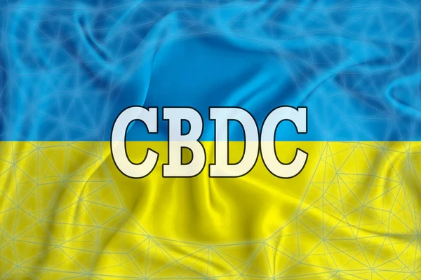 Прапор України Написом Cbdc Центральний Банк Цифрової Валюти Сіткою Блокчейн — стокове фото