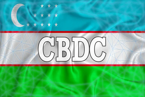 Üzbegisztán Zászló Felirattal Cbdc Központi Bank Digitális Valuta Egy Blockchain — Stock Fotó