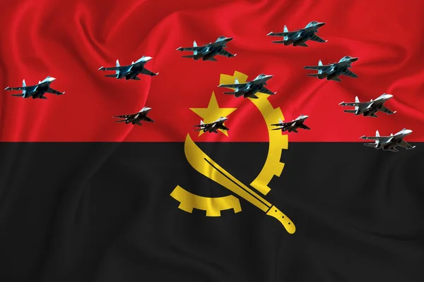 Bandiera Angola Sfondo Con Spazio Vostro Logo Illustrazione Militare Parata — Foto Stock