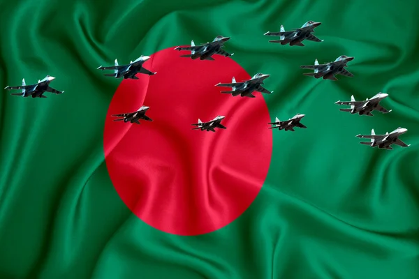 Σημαία Μπαγκλαντές Φόντο Χώρο Για Λογότυπό Σας Στρατιωτική Εικόνα Αεροπορική — Φωτογραφία Αρχείου