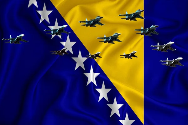 Bośnia Herzejsza Flaga Tło Miejscem Logo Wojskowa Ilustracja Parada Lotnicza — Zdjęcie stockowe